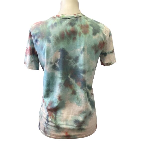 Hand Printed Upcycled Youth XL Dragonfly Tie Dye Crew Neck Short Sleeve Tee - Picture 3 of 6